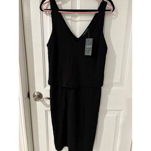 Lauren Ralph Lauren Black Sleeveless V-Neck Sheath Dress‎ Women's Medium Pockets